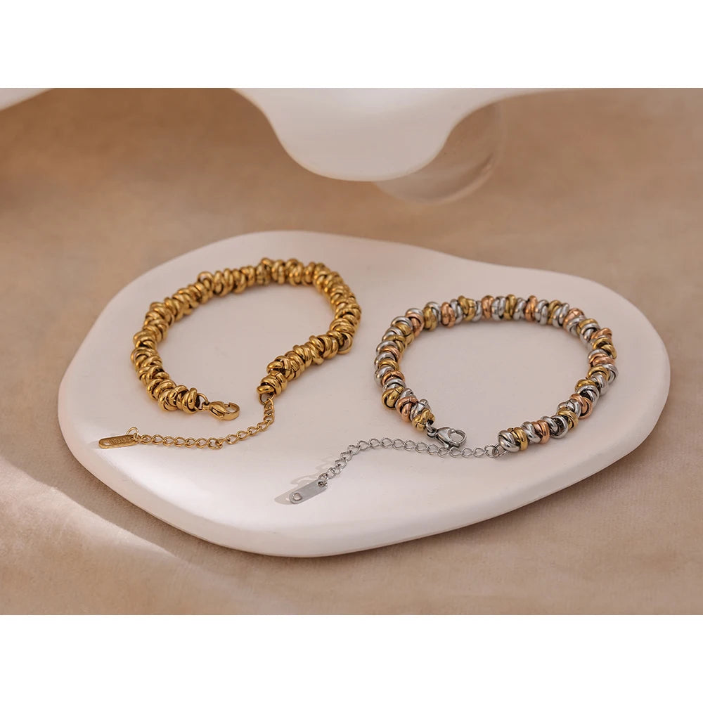 Stainless Steel PVD 18K Gold Plated Chain Thick Bangle Bracelet Waterproof Jewelry Statement Metal Girls Gift
