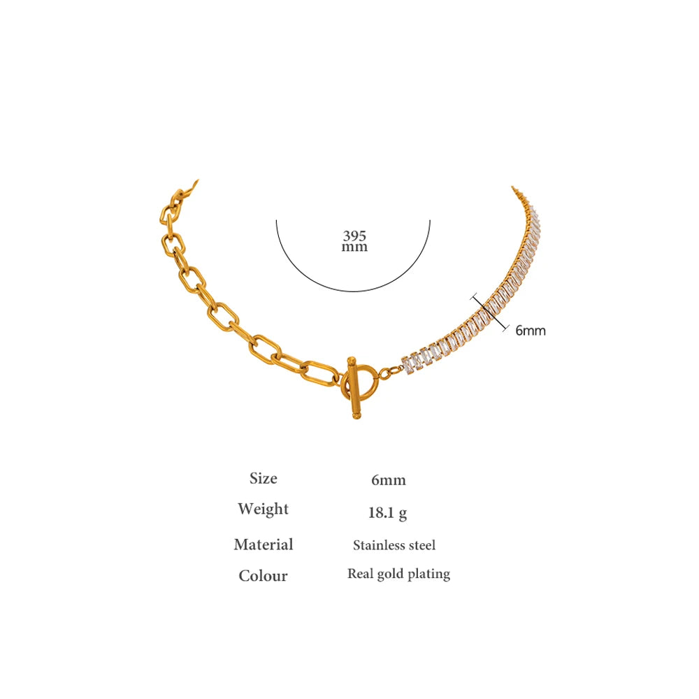 Waterproof PVD 18K Gold Plated Stainless Steel Metal Chain Exquisite Shiny Cubic Zirconia Collar Necklace Accessories
