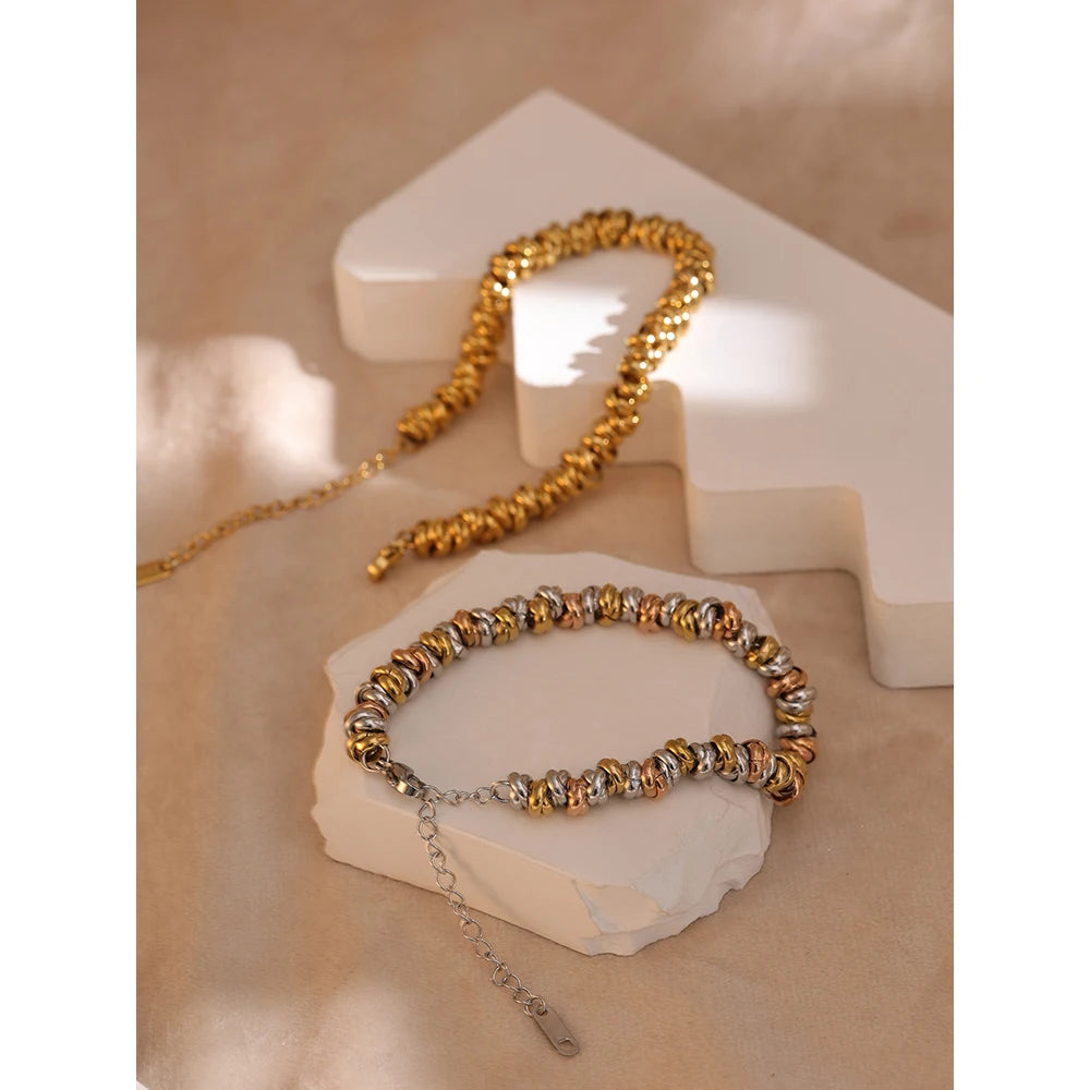 Stainless Steel PVD 18K Gold Plated Chain Thick Bangle Bracelet Waterproof Jewelry Statement Metal Girls Gift