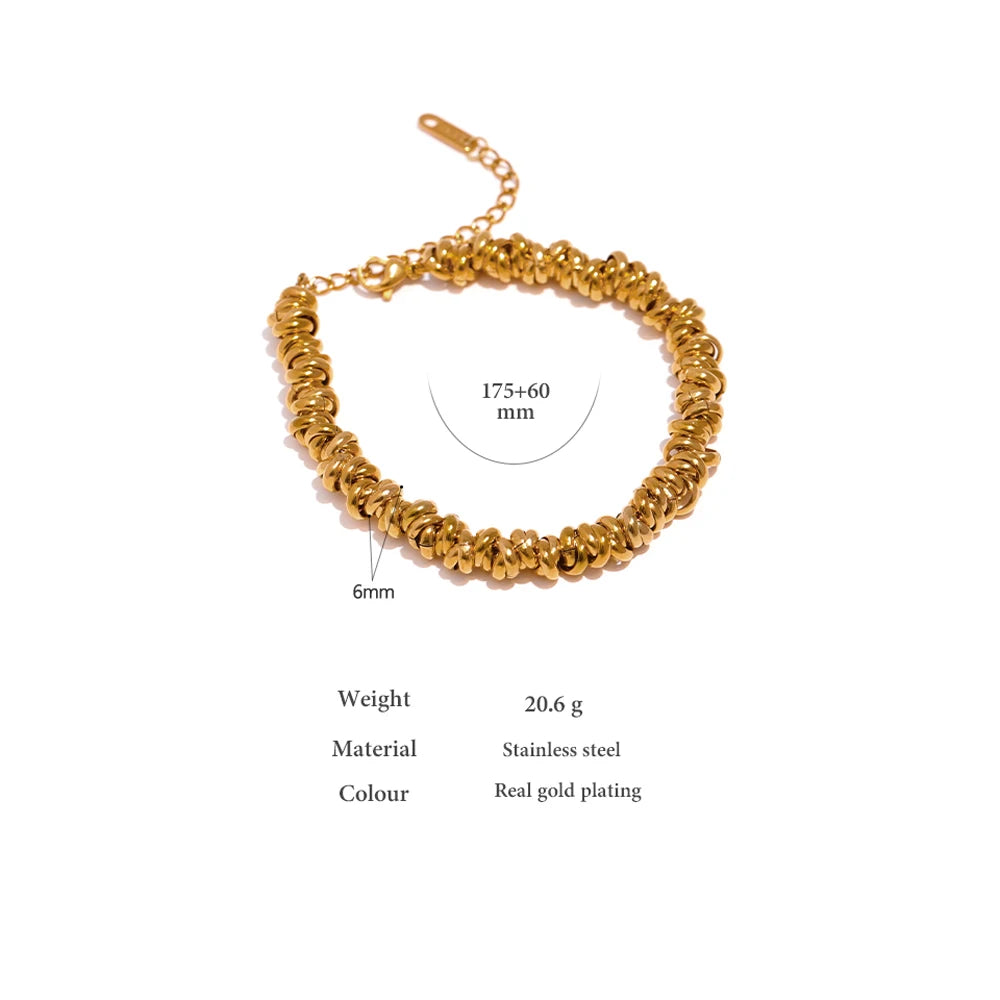 Stainless Steel PVD 18K Gold Plated Chain Thick Bangle Bracelet Waterproof Jewelry Statement Metal Girls Gift