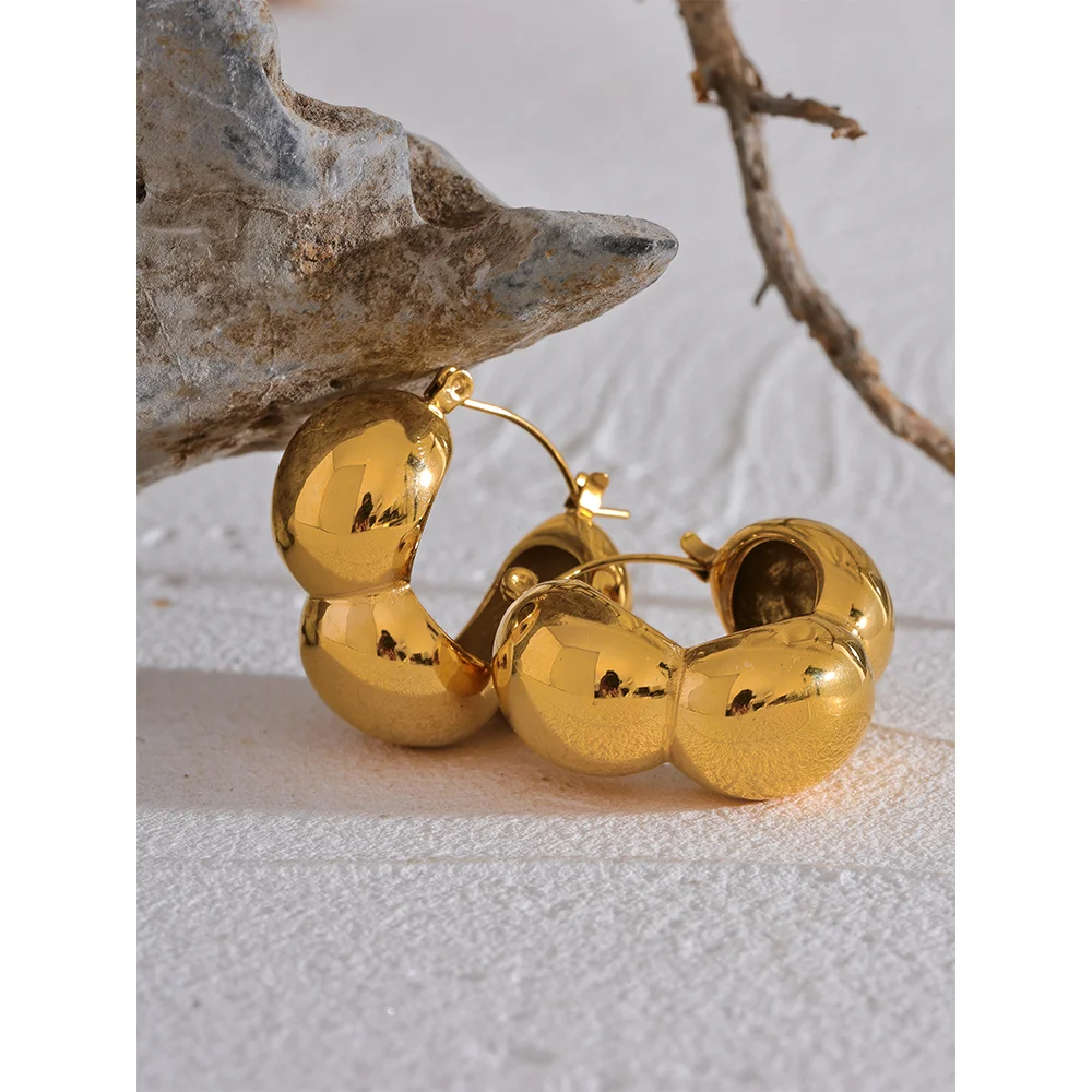 New Stainless Steel Textured Flower Hollow Metal Hoop Earrings PVD 18K Gold Plated Waterproof Attractive High Quality Jewelry Women