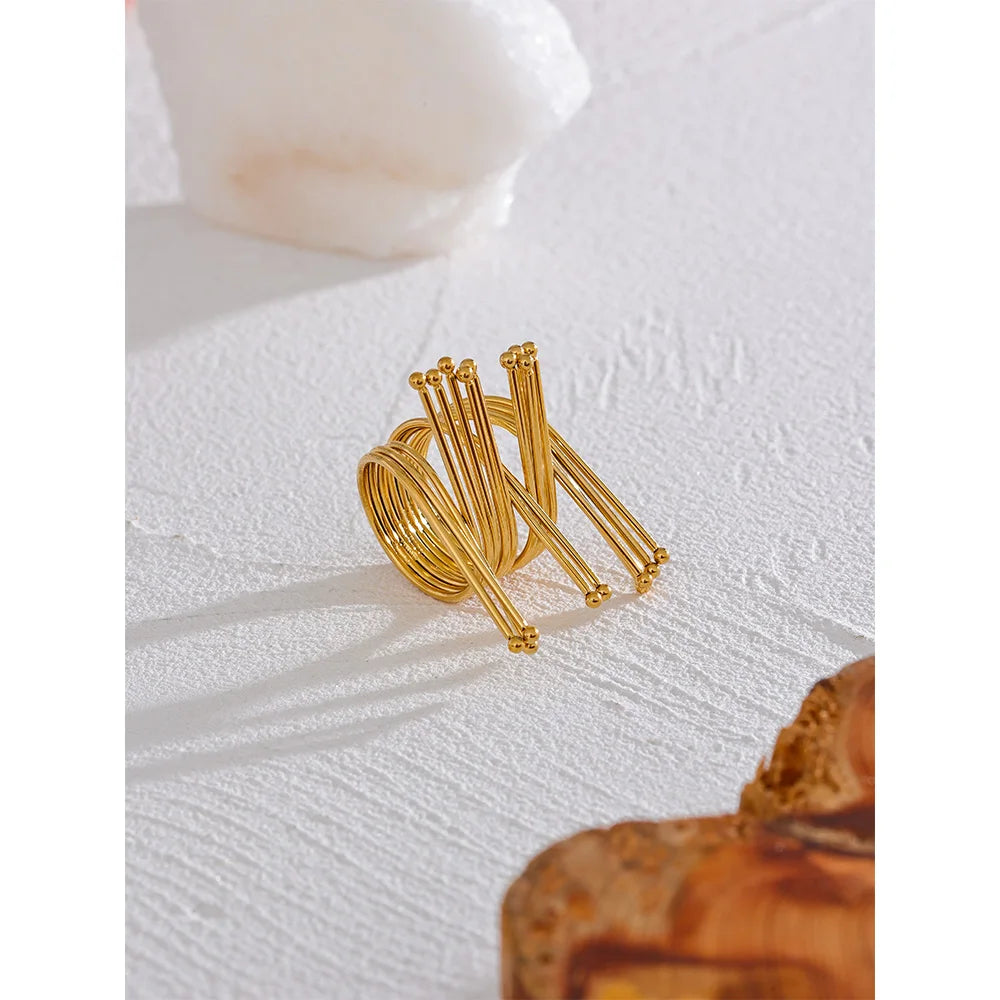 Unique Original PVD 18K Gold Plated Stainless Steel Gold Color Ring 2023 Colorfast Popular Party Personalized Exaggerated Charms Jewelry Women