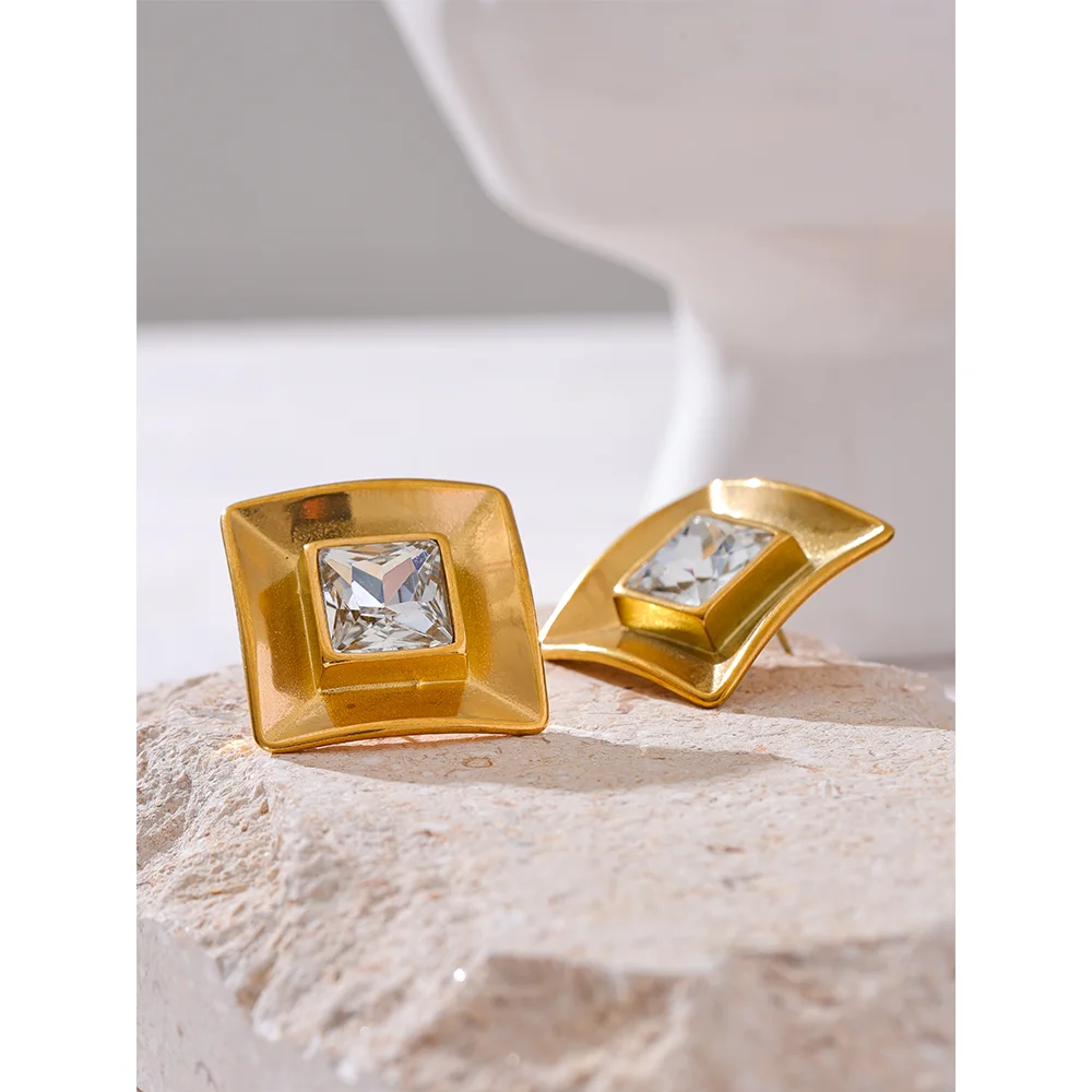 Stylish Unique PVD 18K Gold Plated Metal Geometric Statement Unusual Earrings 2024 Water Resistant Stainless Steel Charm Personalized Jewelry