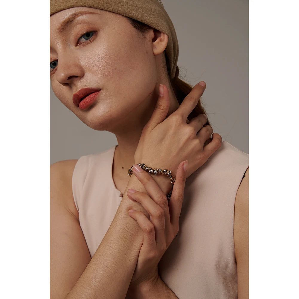 Stainless Steel PVD 18K Gold Plated Chain Thick Bangle Bracelet Waterproof Jewelry Statement Metal Girls Gift