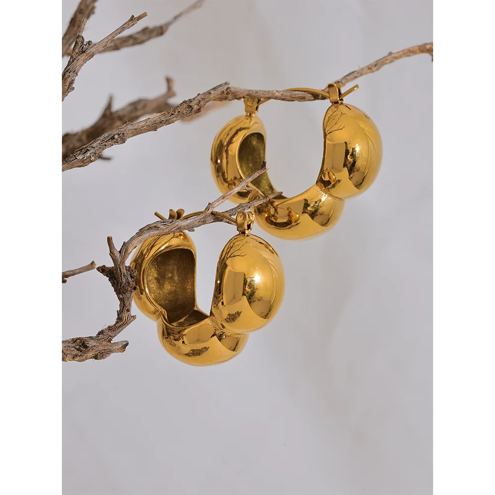 New Stainless Steel Textured Flower Hollow Metal Hoop Earrings PVD 18K Gold Plated Waterproof Attractive High Quality Jewelry Women