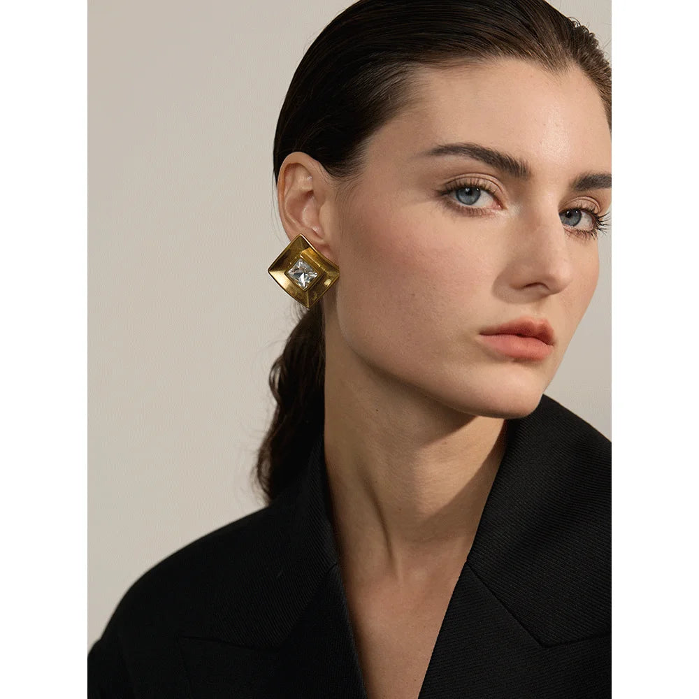 Stylish Unique PVD 18K Gold Plated Metal Geometric Statement Unusual Earrings 2024 Water Resistant Stainless Steel Charm Personalized Jewelry