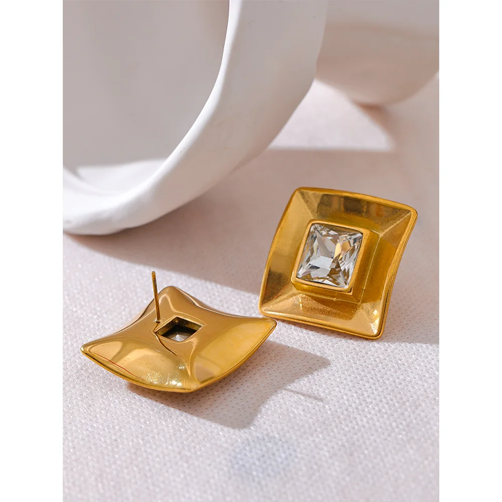 Stylish Unique PVD 18K Gold Plated Metal Geometric Statement Unusual Earrings 2024 Water Resistant Stainless Steel Charm Personalized Jewelry