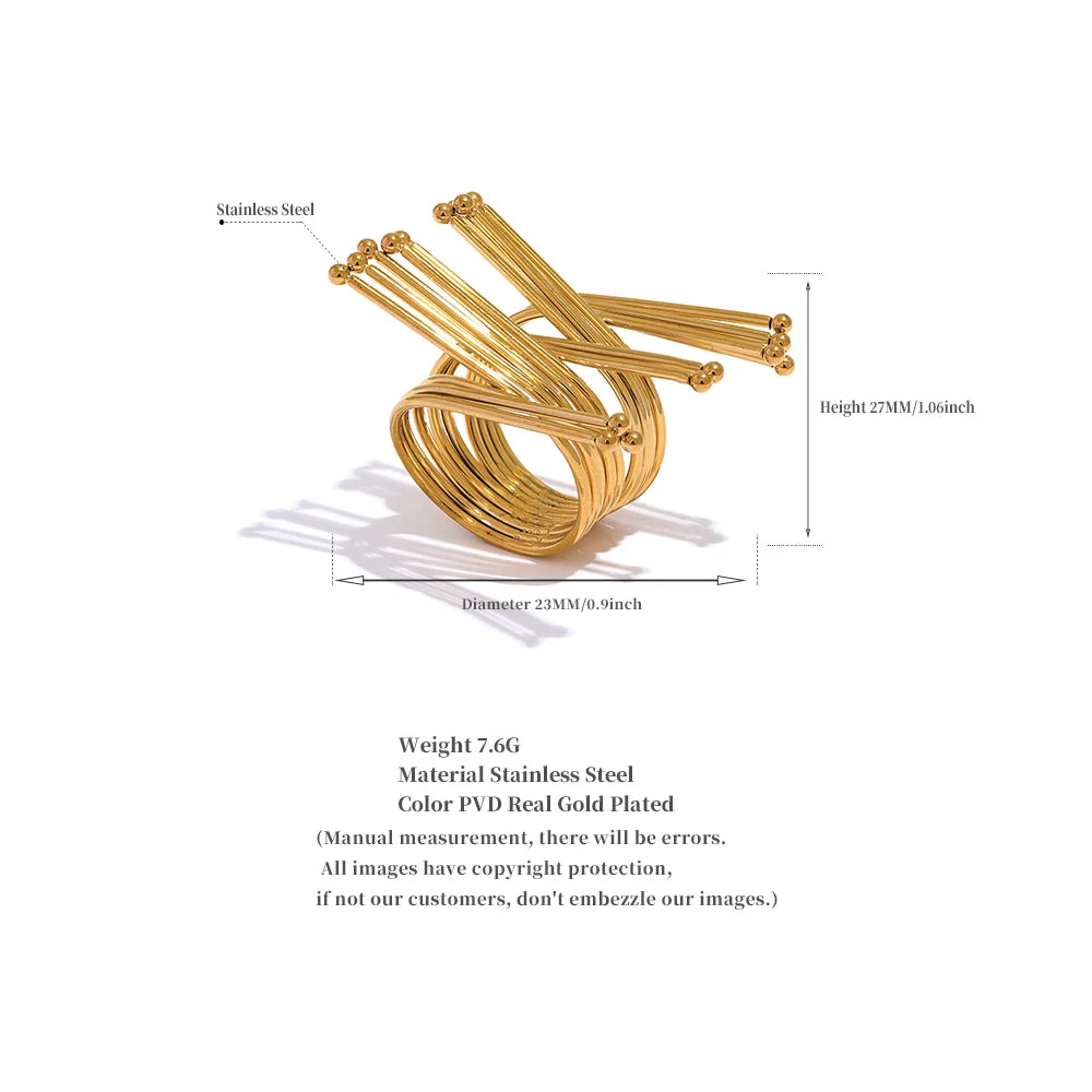 Unique Original PVD 18K Gold Plated Stainless Steel Gold Color Ring 2023 Colorfast Popular Party Personalized Exaggerated Charms Jewelry Women