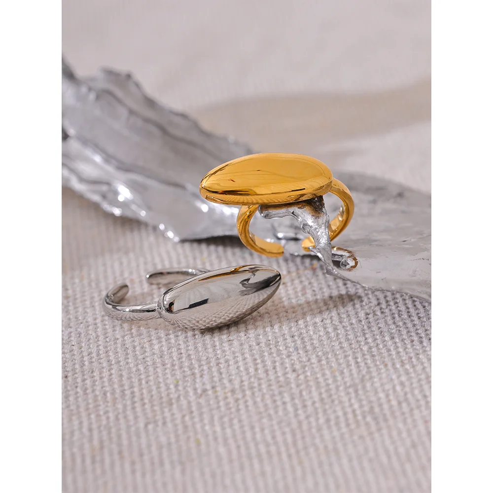 Stylish Unique PVD 18K Gold Plated Stainless Steel Geometric Open Ring Simple Metal Gold Silver Color Rust Proof Stain Less Jewelry for Women