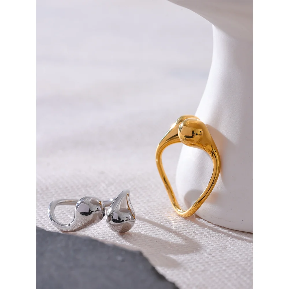 Stylish Unique Trendy Water Drop Personalized Ring 2024 PVD 18K Gold Plated Stainless Steel Waterproof Finger Jewelry Bijoux Femme Charm Gift