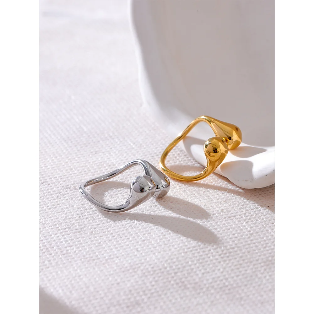 Stylish Unique Trendy Water Drop Personalized Ring 2024 PVD 18K Gold Plated Stainless Steel Waterproof Finger Jewelry Bijoux Femme Charm Gift