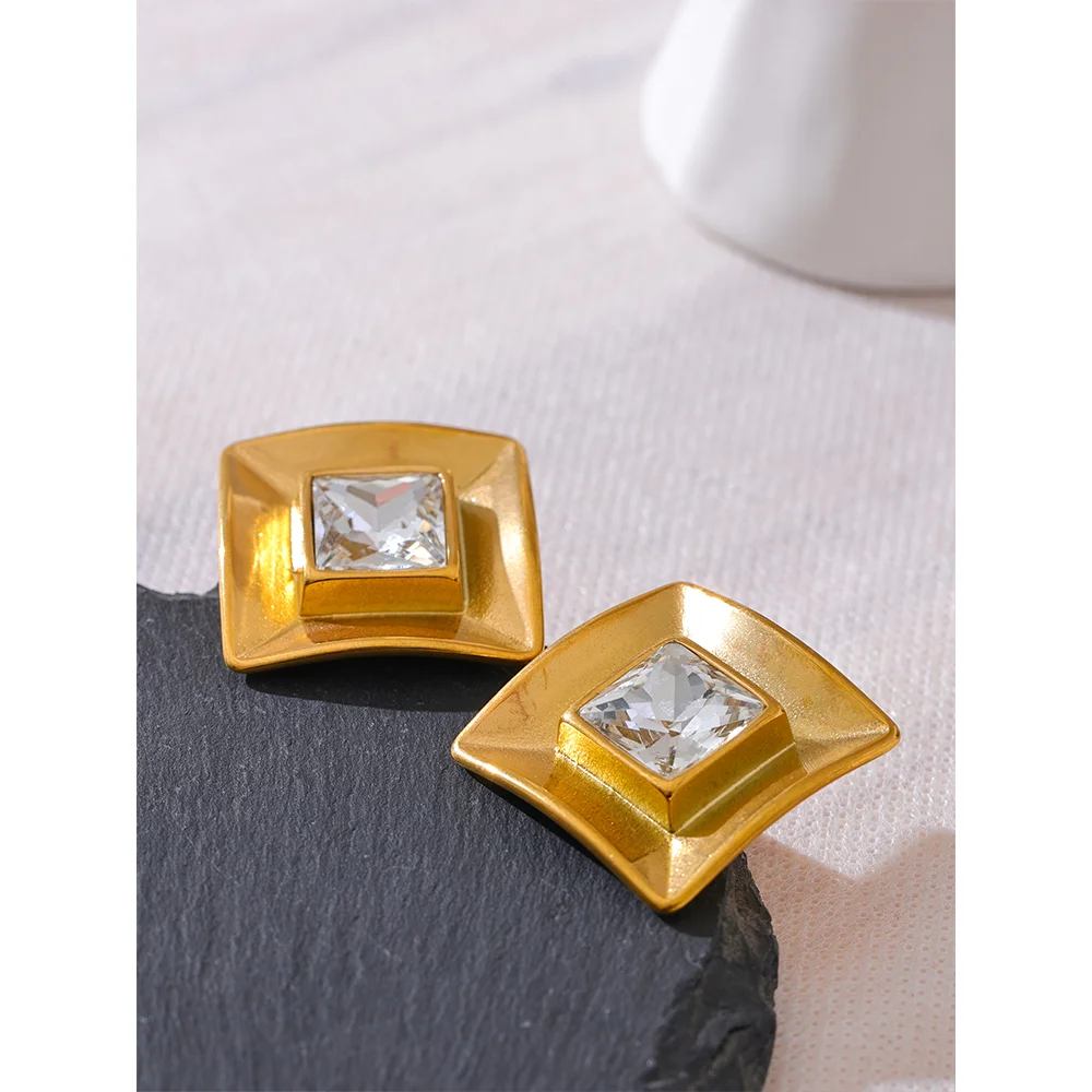Stylish Unique PVD 18K Gold Plated Metal Geometric Statement Unusual Earrings 2024 Water Resistant Stainless Steel Charm Personalized Jewelry