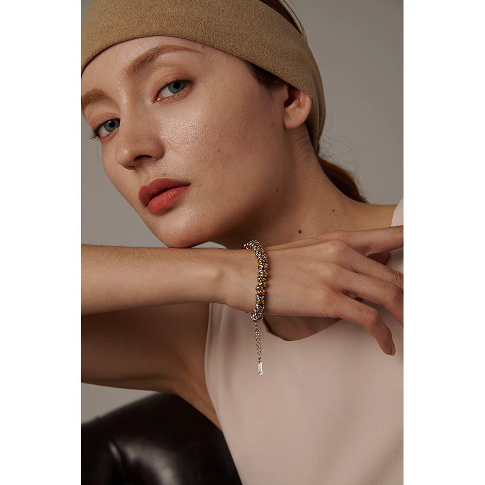 Stainless Steel PVD 18K Gold Plated Chain Thick Bangle Bracelet Waterproof Jewelry Statement Metal Girls Gift