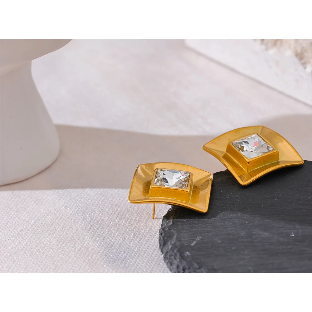 Stylish Unique PVD 18K Gold Plated Metal Geometric Statement Unusual Earrings 2024 Water Resistant Stainless Steel Charm Personalized Jewelry