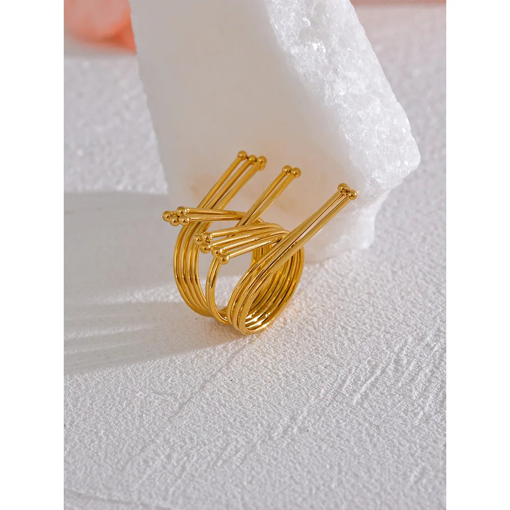 Unique Original PVD 18K Gold Plated Stainless Steel Gold Color Ring 2023 Colorfast Popular Party Personalized Exaggerated Charms Jewelry Women
