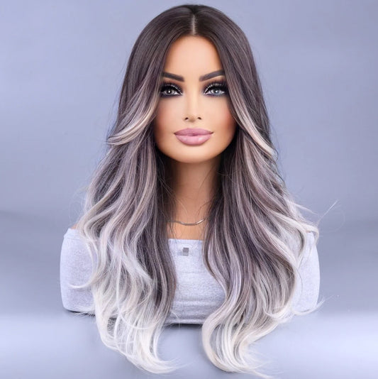 Wig woman long curly hair  bayalage new big wave woven fiber full head cover