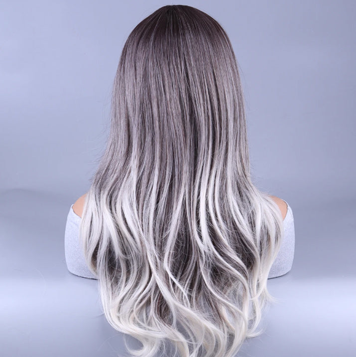 Wig woman long curly hair  bayalage new big wave woven fiber full head cover