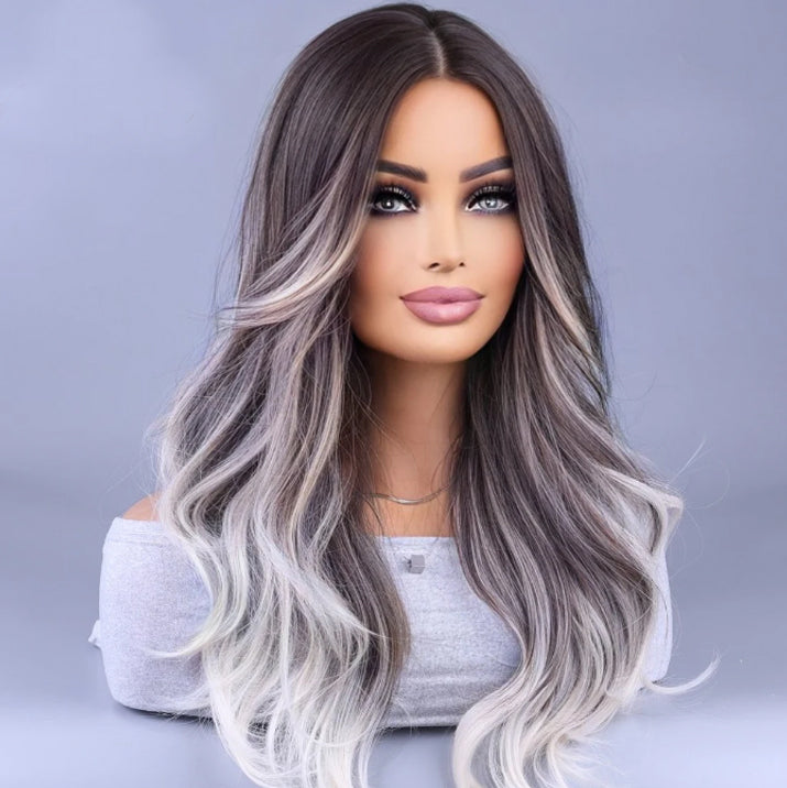 Wig woman long curly hair  bayalage new big wave woven fiber full head cover