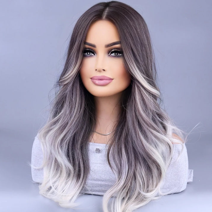 Wig woman long curly hair  bayalage new big wave woven fiber full head cover