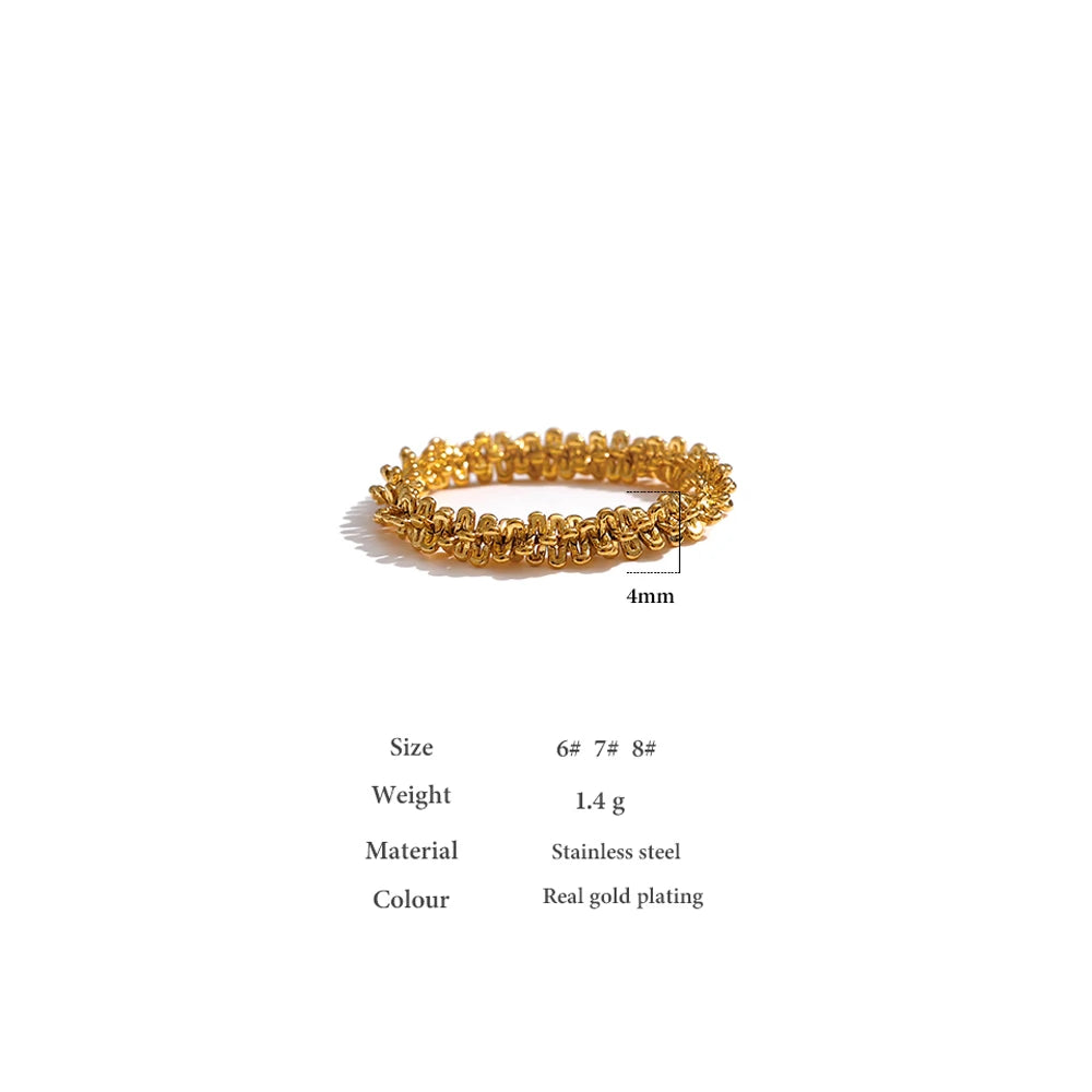 Stainless Steel PVD 18K Gold Plated Twist Finger Ring for Women High Quality Metal Gold color Round Bijoux Femme Accessories Girls Gift