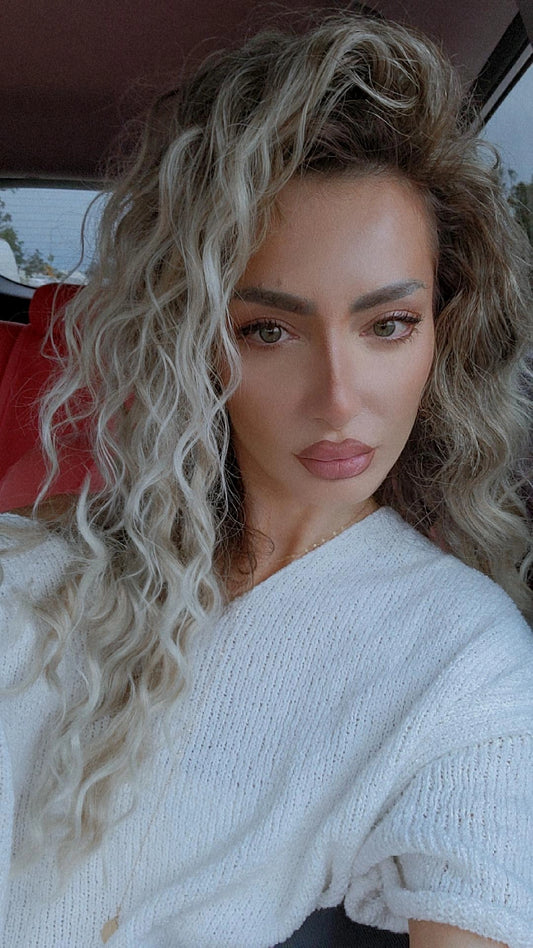 Long Curly Ombre Ash Blonde Synthetic Wig for Women - Heat Resistant Wavy Layered Wig for Natural Daily Wear