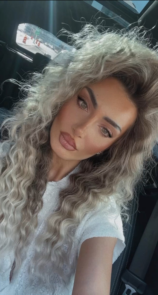 Women's Long Curly Hair Synthetic Wig Glueless Brown Roots Ombre Blonde Curly Wavy Hair Deep Wave Wig New in Party Wig