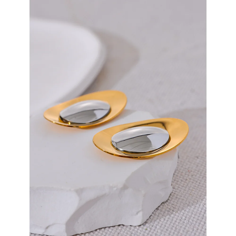 Statement Stainless Steel 18K PVD Gold Plated Metal Smooth Temperament Stud Earrings High Quality Polished Jewelry Waterproof