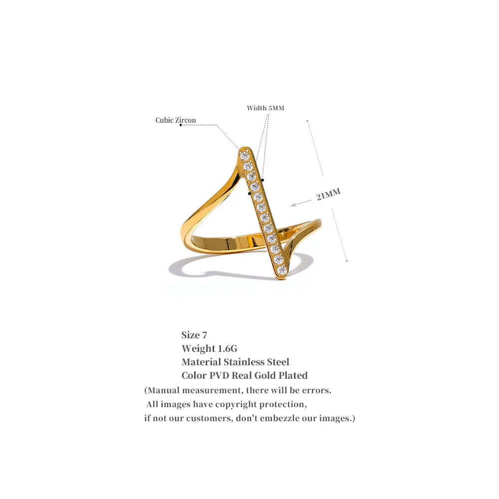Stylish Unique PVD 18K Gold Plated Stainless Steel Geometric Twisted CZ Chic Ring Delicate Shiny Cubic Zirconia Minimalist Daily Charm Jewelry