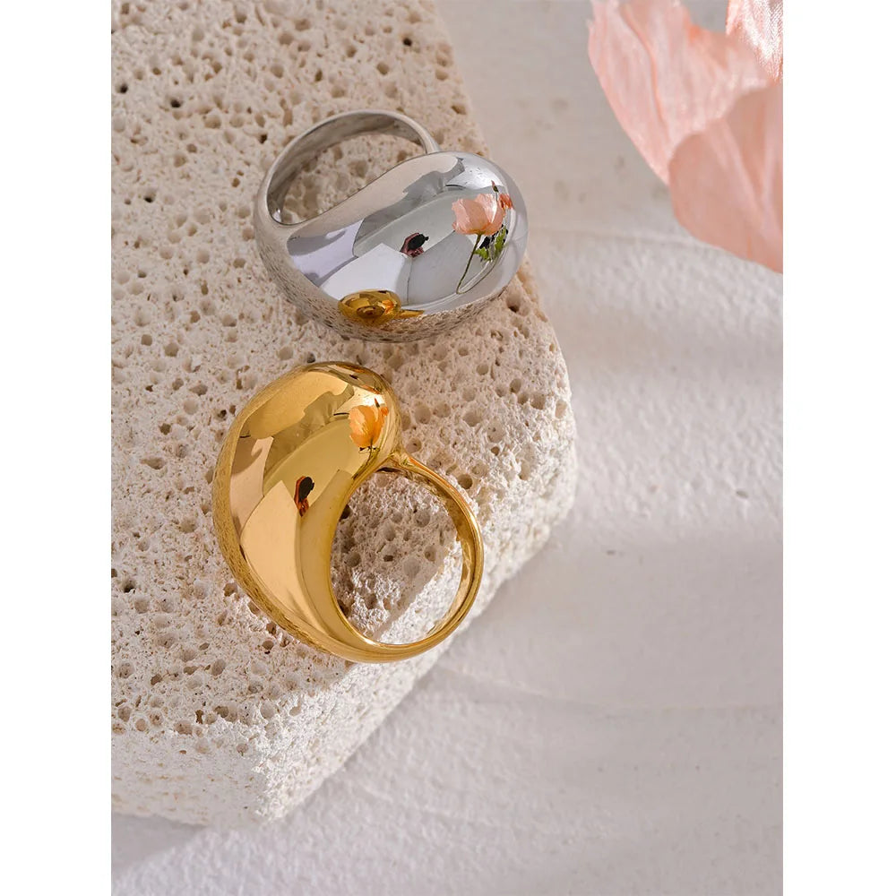 Stainless Steel Half Empty Chunky Exclusive Ring PVD 18K Gold Plated Waterproof Texture Personalized Statement Jewelry Women