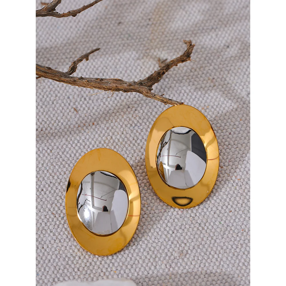 Statement Stainless Steel 18K PVD Gold Plated Metal Smooth Temperament Stud Earrings High Quality Polished Jewelry Waterproof