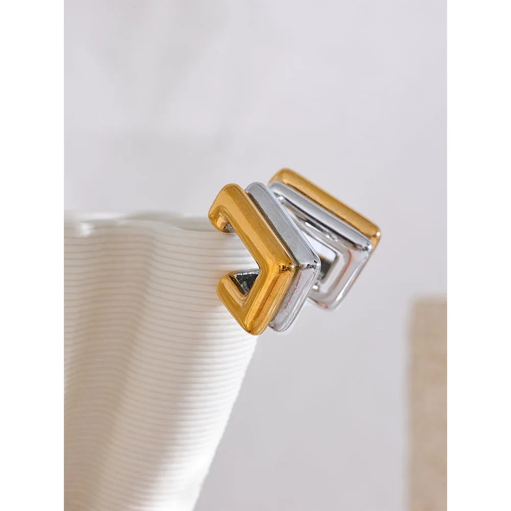 Stainless Steel PVD 18K Gold Plated  Square Geometric Gold Silver Double Color Earrings 2023 Metal Texture Charm Waterproof Jewelry for Women