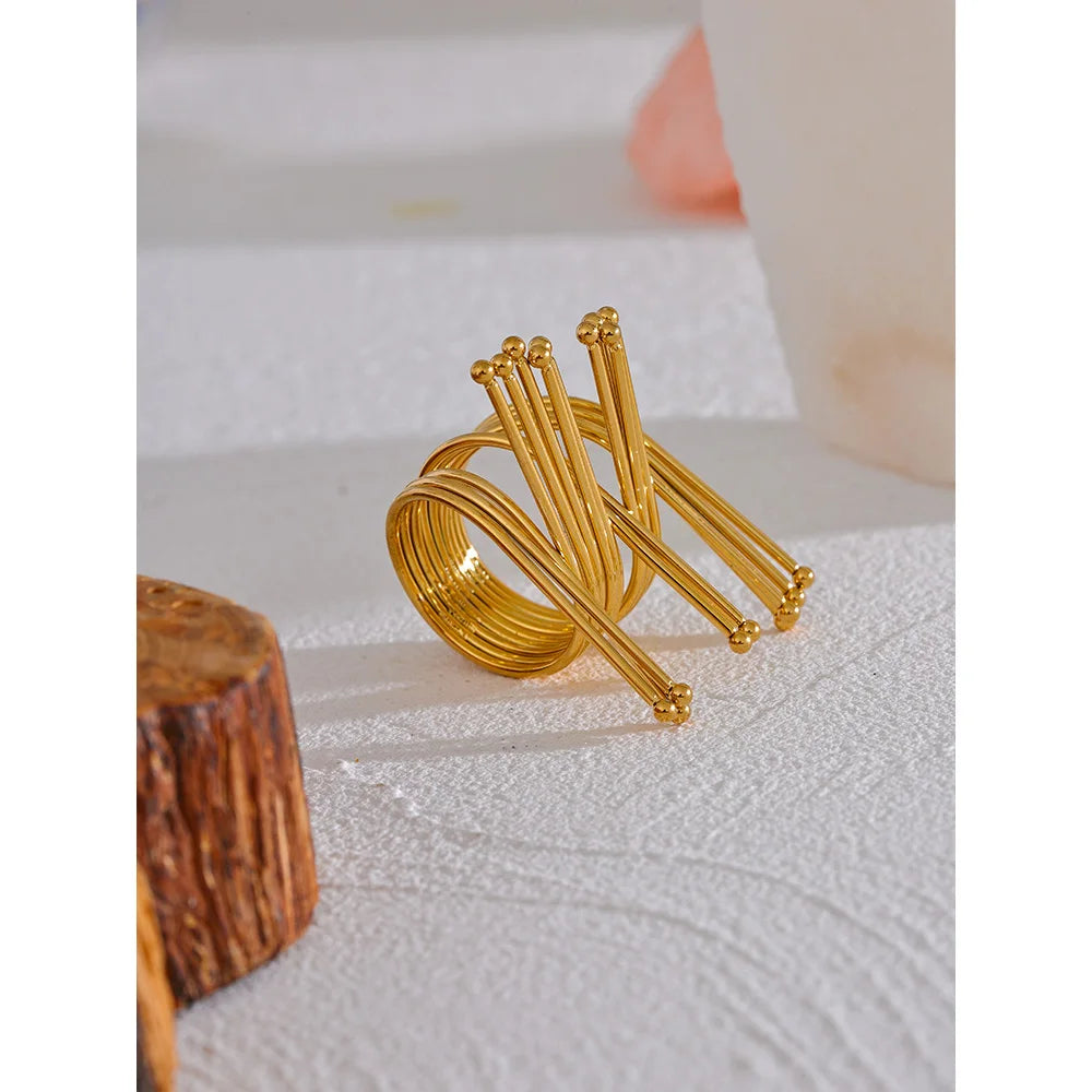 Unique Original PVD 18K Gold Plated Stainless Steel Gold Color Ring 2023 Colorfast Popular Party Personalized Exaggerated Charms Jewelry Women
