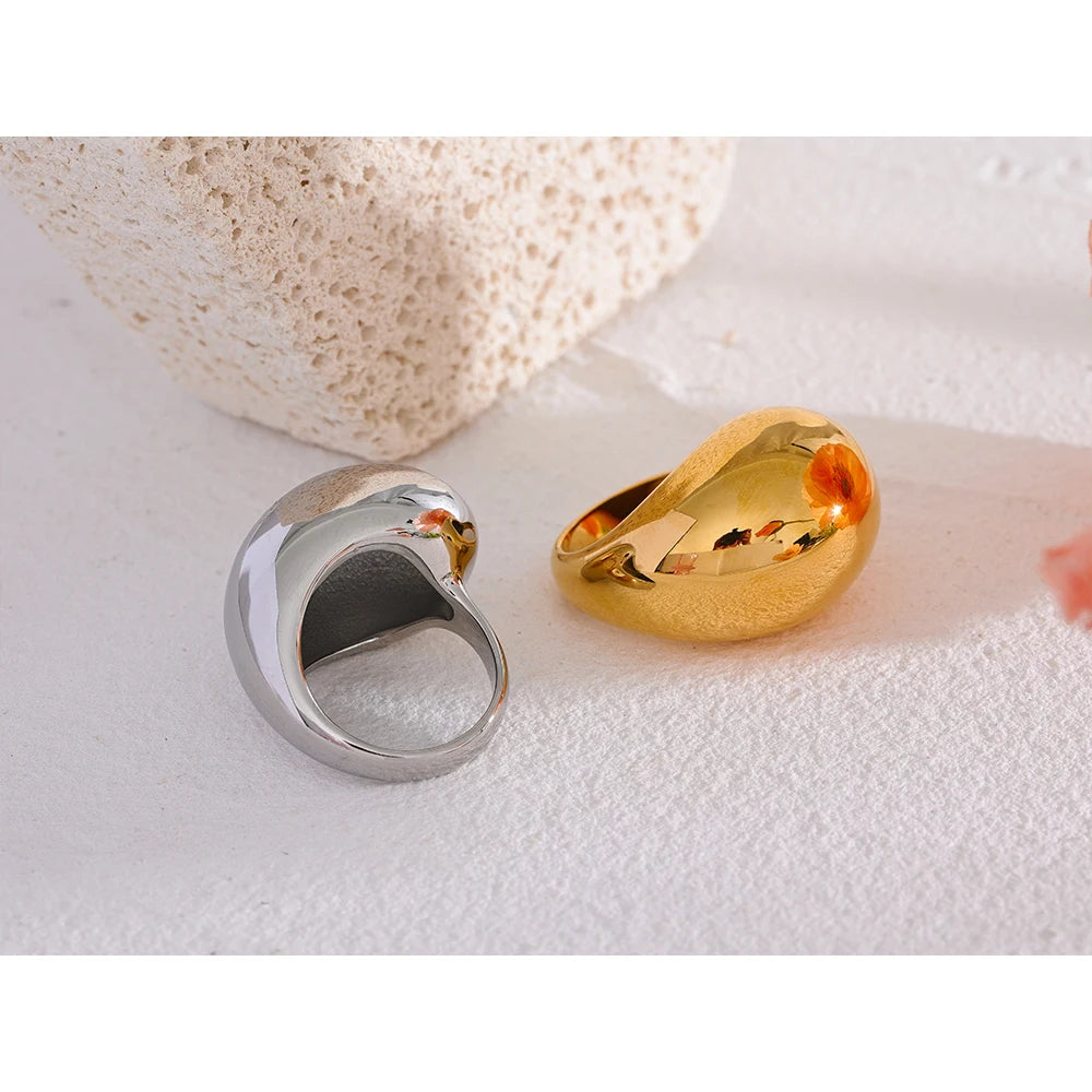 Stainless Steel Half Empty Chunky Exclusive Ring PVD 18K Gold Plated Waterproof Texture Personalized Statement Jewelry Women