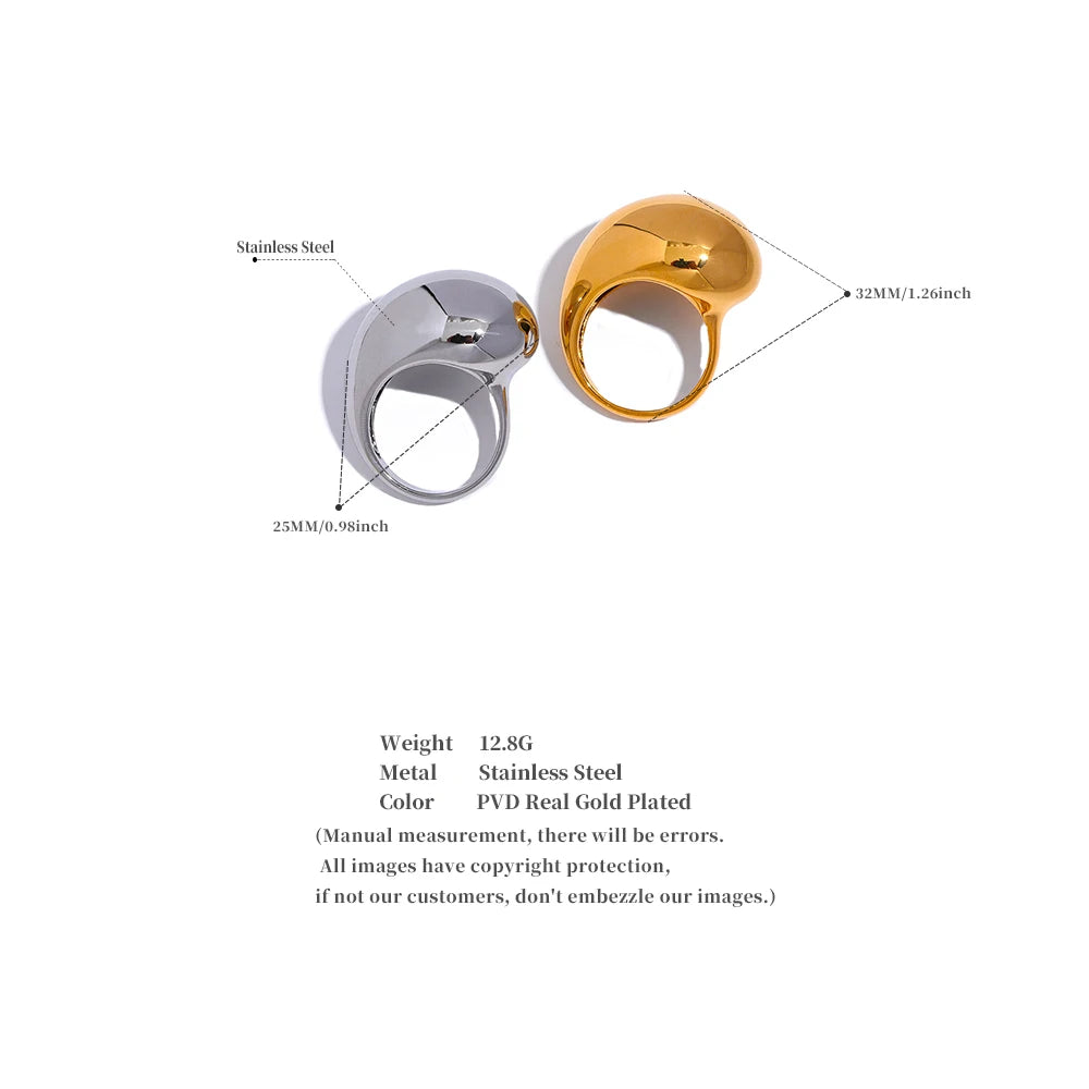 Stainless Steel Half Empty Chunky Exclusive Ring PVD 18K Gold Plated Waterproof Texture Personalized Statement Jewelry Women