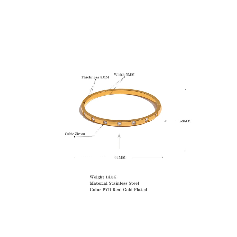 Stylish Cubic Zirconia Stainless Steel Wrist Bangle Bracelet PVD 18K Real Gold Plated /PVD Platinum Plated Waterproof Jewelry for Women Charm Fashion