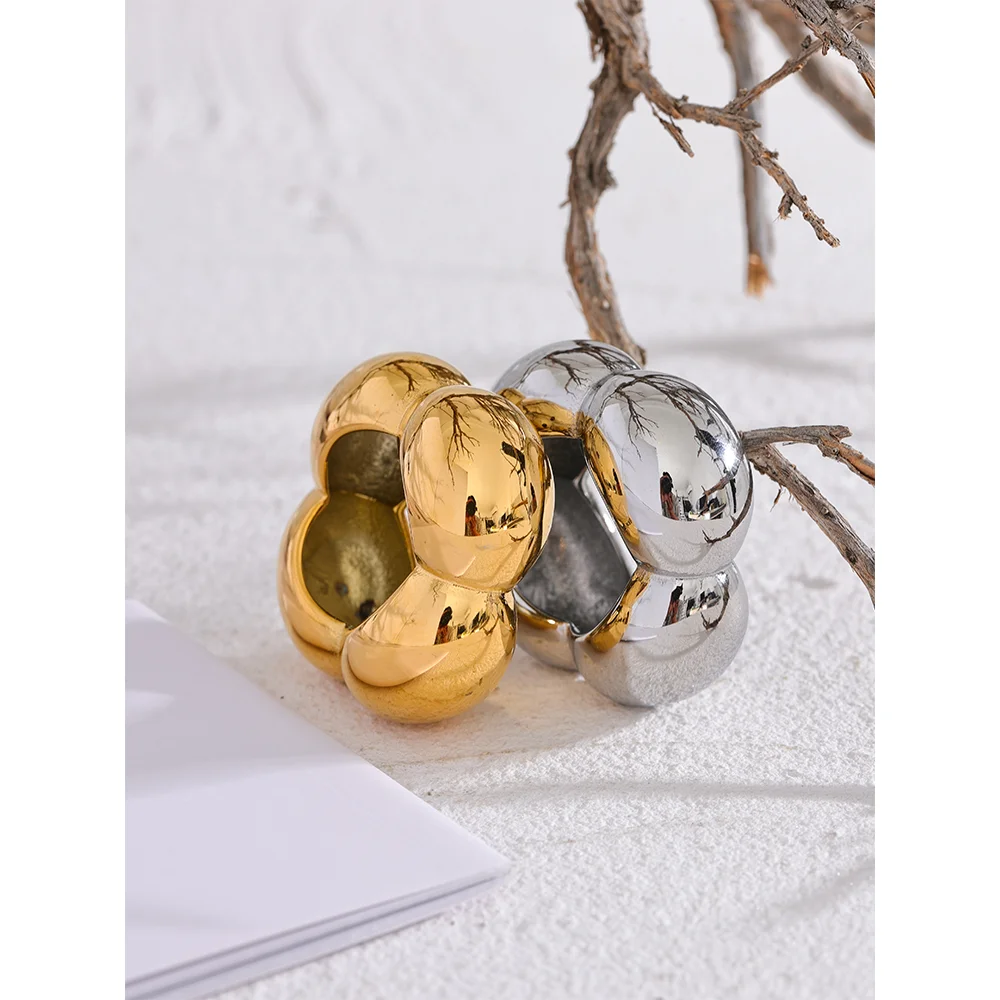 Stainless Steel PVD 18K Gold Plated Flower Hollow Big Fashion Statement Ring 2023 Waterproof Texture Jewelry Attractive Women Bijoux Gift