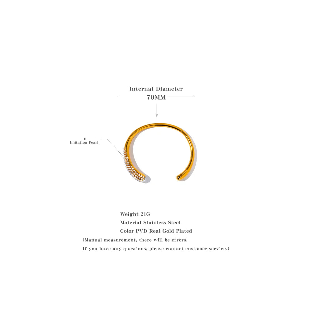 Elegant Imitation Pearls Geometric Stainless Steel PVD 18K Gold Plated Cuff Bracelet Bangle Personalized Texture Jewelry Gift