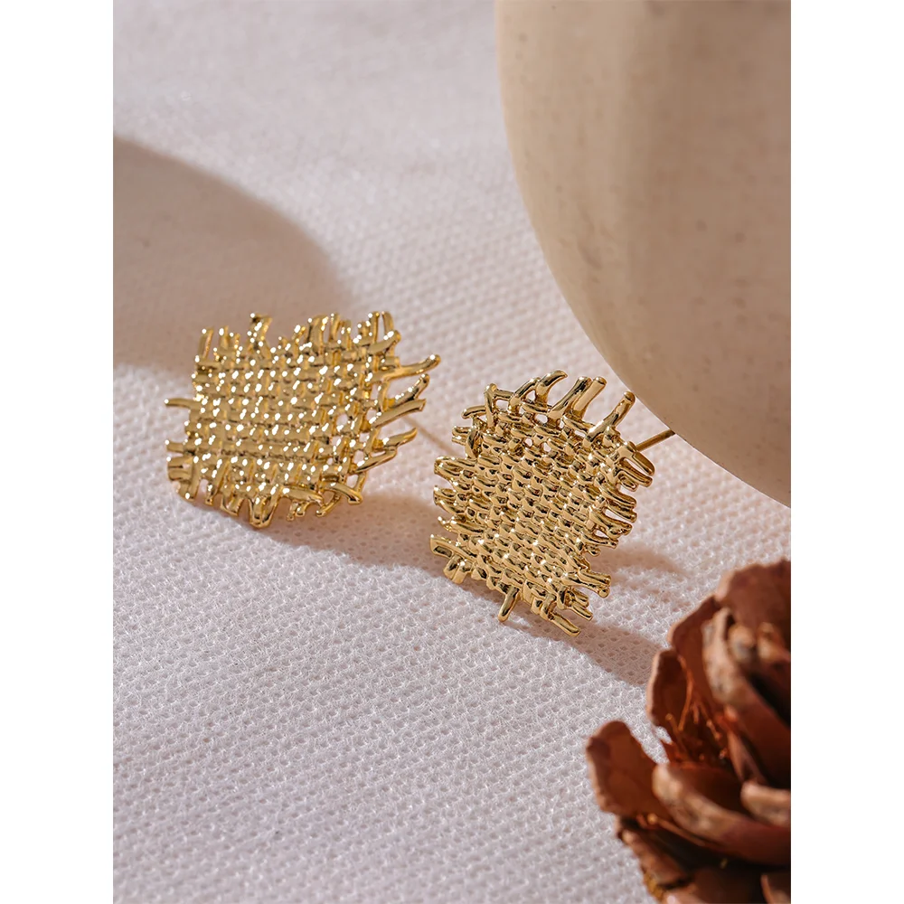 Stylish Unique PVD 18K Gold Plated Metal Geometric Statement Unusual Earrings 2024 Water Resistant Stainless Steel Charm Personalized Jewelry