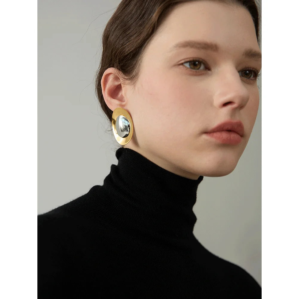 Statement Stainless Steel 18K PVD Gold Plated Metal Smooth Temperament Stud Earrings High Quality Polished Jewelry Waterproof