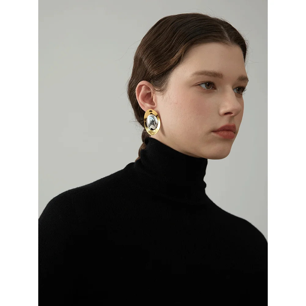 Statement Stainless Steel 18K PVD Gold Plated Metal Smooth Temperament Stud Earrings High Quality Polished Jewelry Waterproof