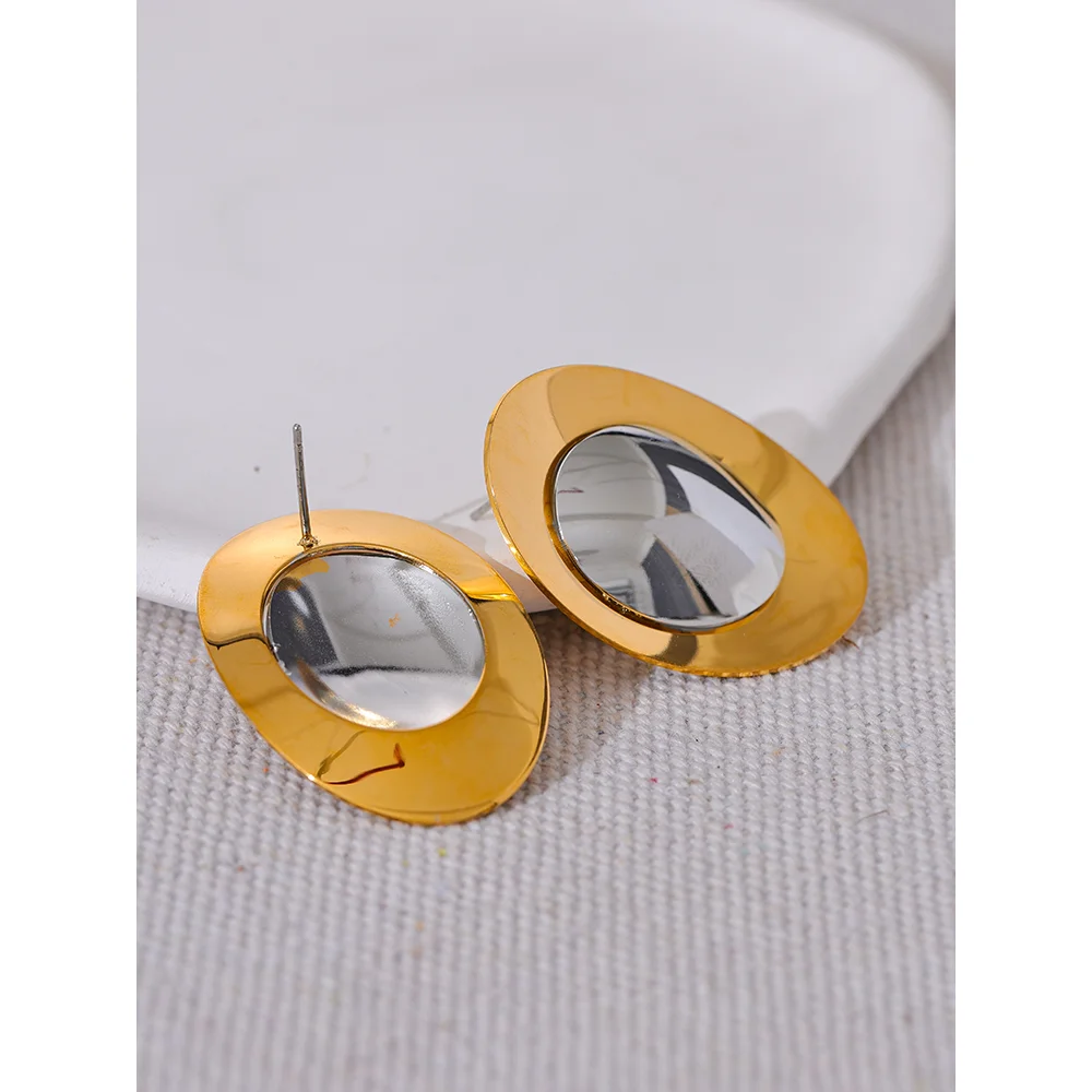 Statement Stainless Steel 18K PVD Gold Plated Metal Smooth Temperament Stud Earrings High Quality Polished Jewelry Waterproof