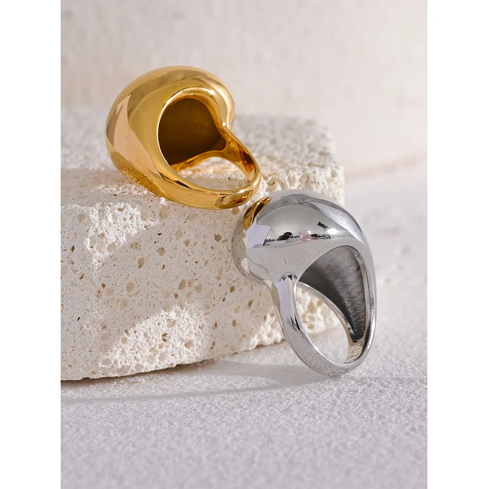Stainless Steel Half Empty Chunky Exclusive Ring PVD 18K Gold Plated Waterproof Texture Personalized Statement Jewelry Women