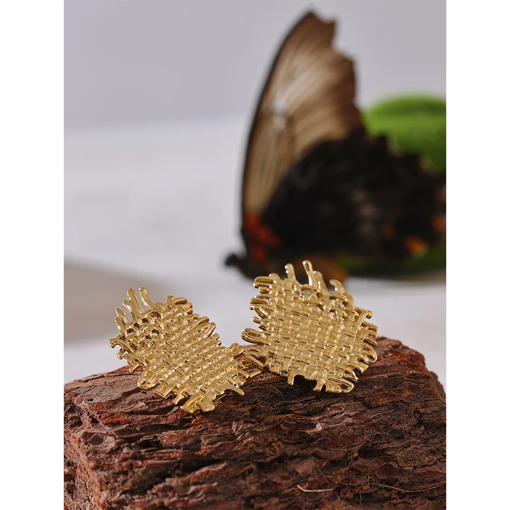 Stylish Unique PVD 18K Gold Plated Metal Geometric Statement Unusual Earrings 2024 Water Resistant Stainless Steel Charm Personalized Jewelry